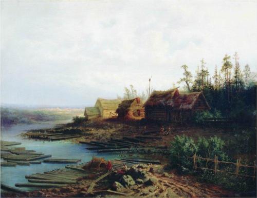 Reproduction of Alexey Savrasov's Painting Artwork, Rafts, 1868 Reproduction of Alexey Savrasov's Painting Artwork, Rafts, 1868