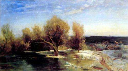 (image for) Handmade oil painting Copy paintings of famous artists Alexey Savrasov's Painting Artwork, Spring,1883 - Click Image to Close