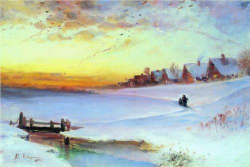 (image for) Handmade oil painting Copy paintings of famous artists Savrasov's Painting, Winter Landscape Thaw, 1890