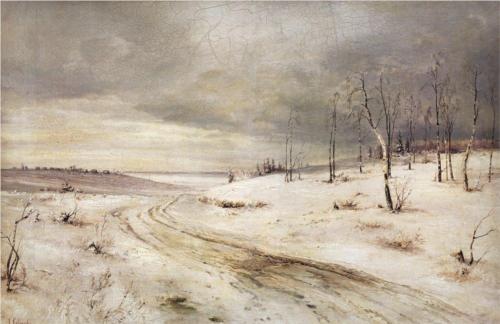 (image for) Handmade oil painting Copy paintings of famous artists Alexey Savrasov's Painting, Winter Road, 1870