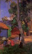 Paul Gauguin painting artwork Around the Huts 1877 Paul Gauguin painting artwork Around the Huts 1877