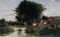 Paul Gauguin painting Autumn Landscape (aka Farm and Pond) 1877 Paul Gauguin painting Autumn Landscape (aka Farm and Pond) 1877