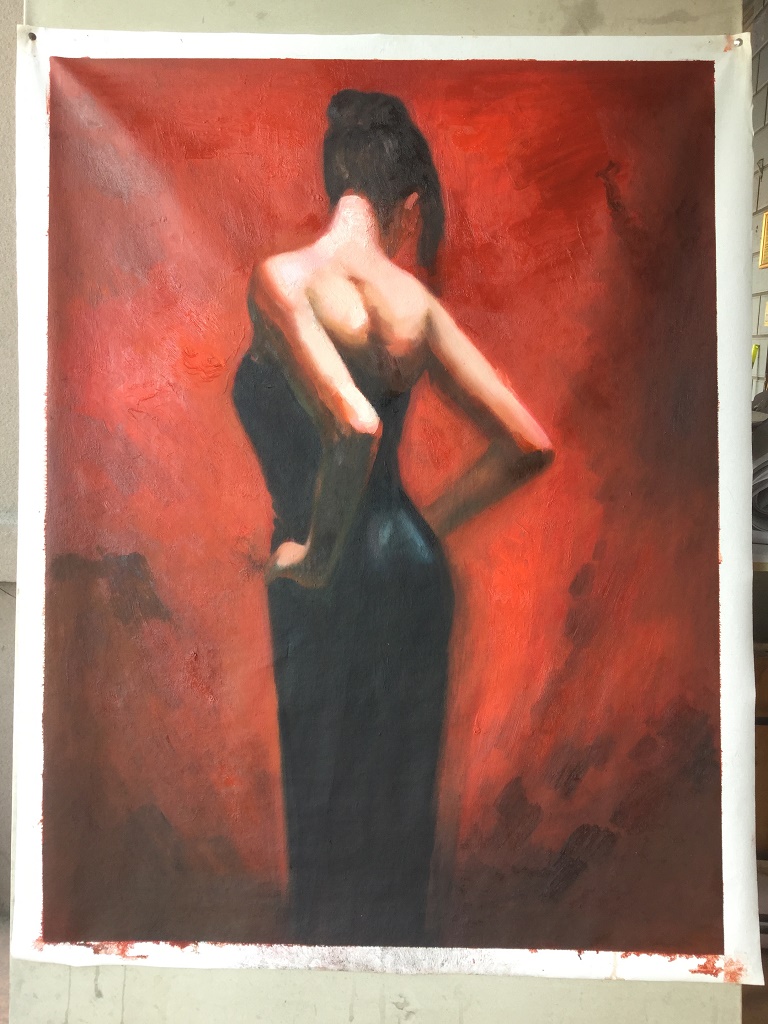 (image for) Handmade paintings of famous artists for sale, Copy paintings of famous artists for sale, High quality art reproductions of henry asencio art for sale - elegance black dress