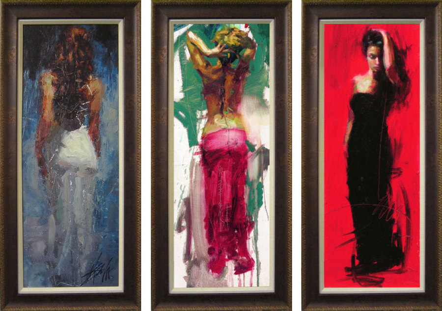 (image for) 3 pcs of 12x32" Henry Asencio oil painting reproductions framed, Handmade paintings of famous artists for sale, Copy paintings of famous artists for sale