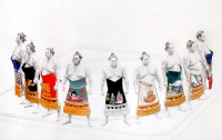 (image for) Handmade oil painting Copy paintings of famous artists KapakaweB's painting art,Sumo wrestlers
