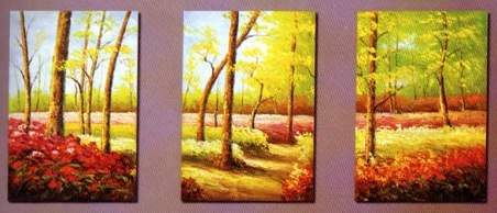 (image for) Autumn Forest Modern Abstract Oil Painting on canvas 3 pcs
