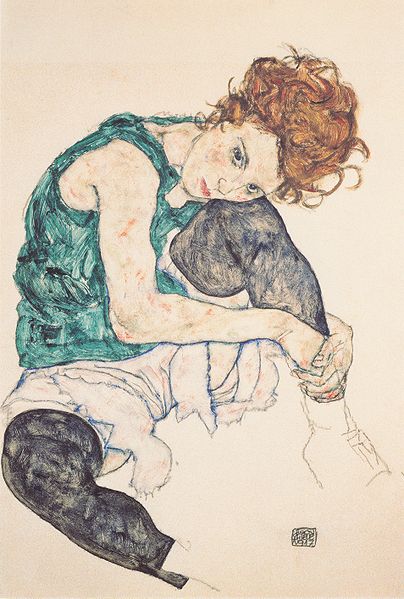 (image for) Reproduction Egon Schiele's Seated woman with bent knee, 1917