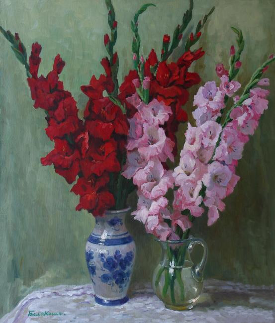 (image for) Handmade oil painting Copy paintings of famous artists Balakshin's art for sale,Gladioli