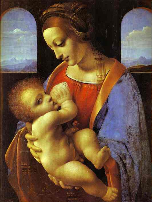 (image for) Handmade oil painting Copy paintings of famous artists Madonna Litta c. 1490-91 - Click Image to Close