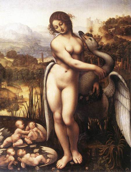 (image for) Handmade oil painting Copy paintings of famous artists Leda and the Swan 1505-10 - Click Image to Close