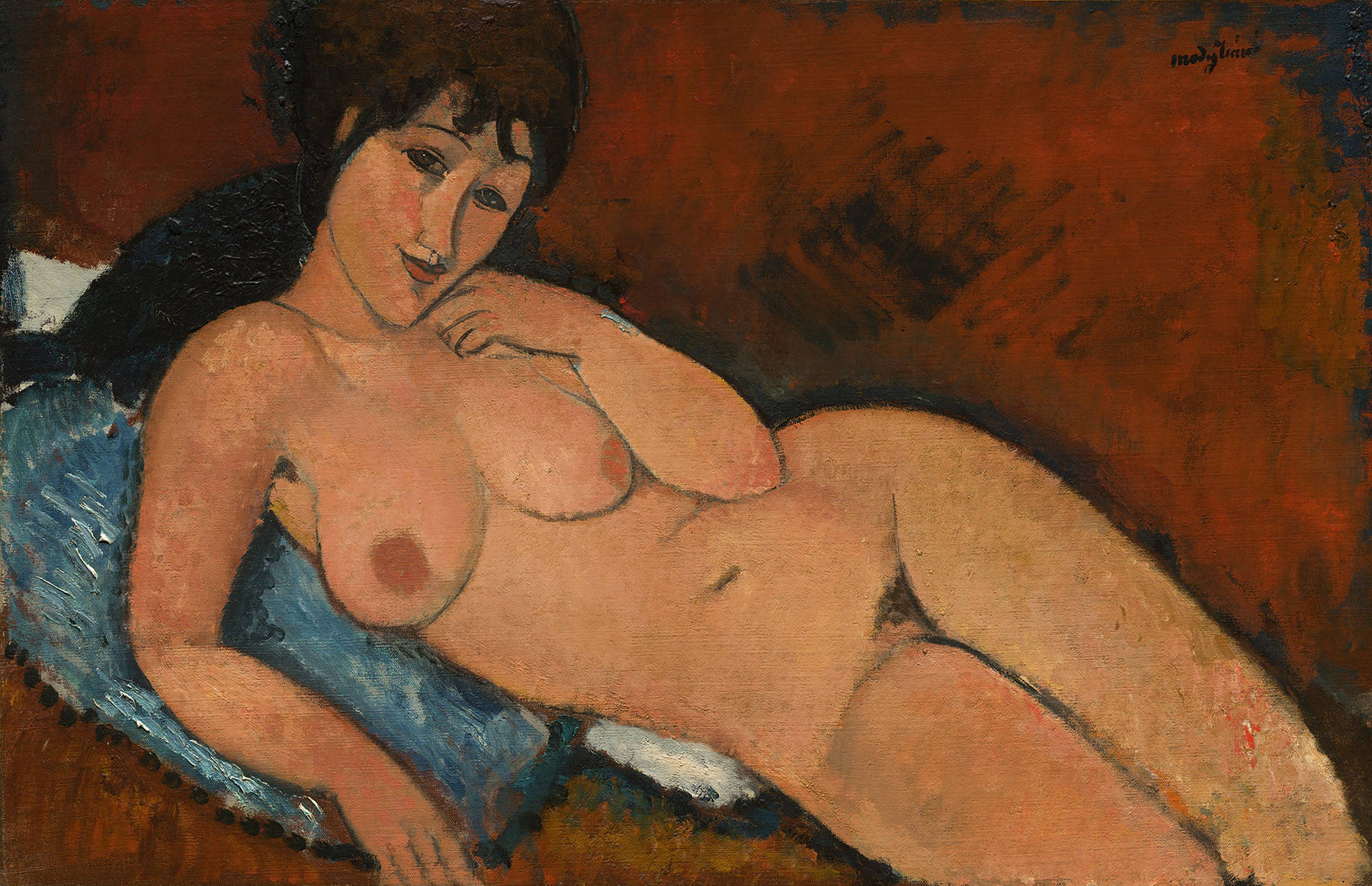 (image for) Amedeo Modigliani Paintings Nude on a Blue Cushion, 1917 - Click Image to Close