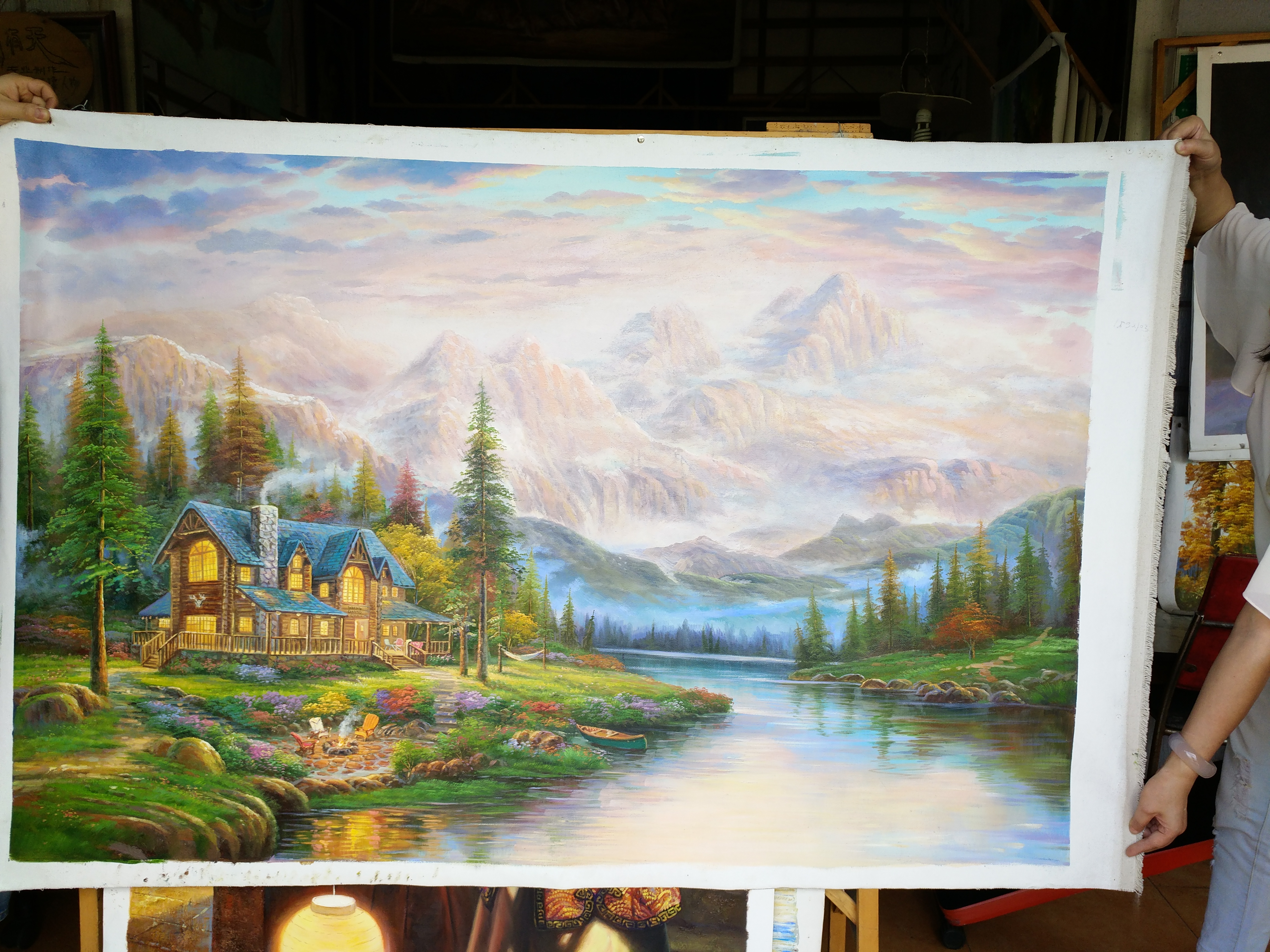 (image for) Handmade oil painting Copy paintings of famous artists Thomas Kinkade paintings 60x40 inch - Click Image to Close