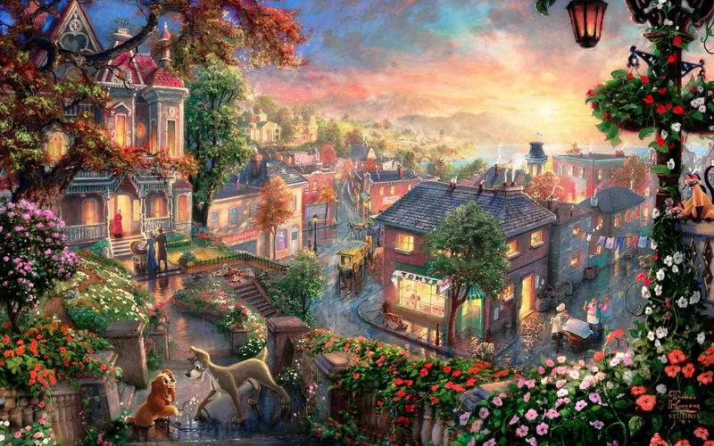 Thomas Kinkade Lady and the Tramp Reproductions of paintings Thomas Kinkade Lady and the Tramp Reproductions of paintings