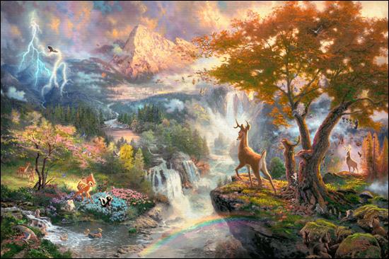 (image for) Handmade oil painting Copy paintings of famous artists Thomas Kinkade's painting, Bambi's First Year