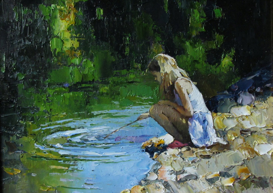 Reproduction Alexi Zaitsev knife painting Girl with a stick