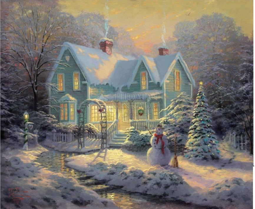Thomas Kinkade Blessings of Christmas Handmade Oil painting for home canvas, oil painting framed canvas for living room paintings (image for) Thomas Kinkade Blessings of Christmas Handmade Oil painting for home canvas, oil painting framed canvas for living room paintings