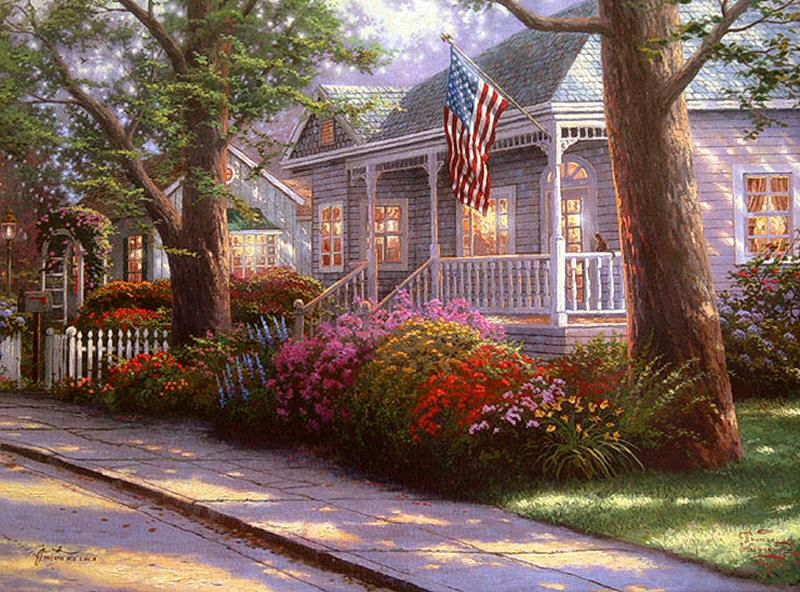 Handmade Oil painting for home canvas, oil painting framed canvas for living room Thomas Kinkade's oil painting Hometown Pride (image for) Handmade Oil painting for home canvas, oil painting framed canvas for living room Thomas Kinkade's oil painting Hometown Pride