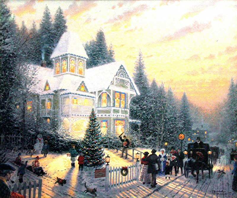 Thomas Kinkade Victorian Christmas I Handmade Oil painting for home canvas, oil painting framed canvas for living room paintings (image for) Thomas Kinkade Victorian Christmas I Handmade Oil painting for home canvas, oil painting framed canvas for living room paintings
